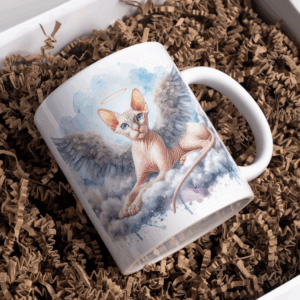 Beker angelwings naakt kat op wolk