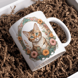 Beker bengaalse kat met bloemen