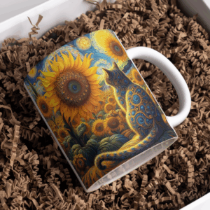 Beker blauwe kat zonnebloem