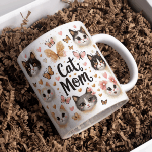 Beker cat mom met vlinders