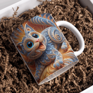 Beker kat blauw met geel