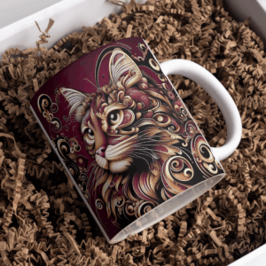 Beker kat lang haar paars, rood en goud