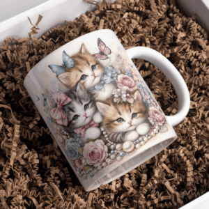 Beker kittens met vlinder en bloem