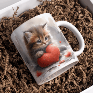 Beker lang  harig bruin kitten met hart