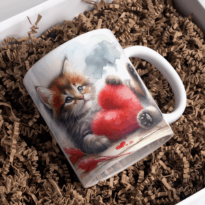 Beker lang harig bruin kitten rode veren