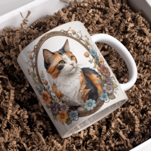 Beker lapjes kat met bloemen