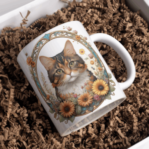 Beker lapjes kat met bloemen krans