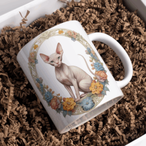 Beker naakt kat met bloemen