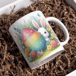 Beker pasen wit konijn gekleurd ei