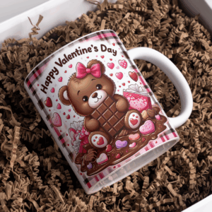 Beker valentijnsdag beer donker bruin