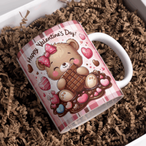 Beker valentijnsdag beer licht bruin