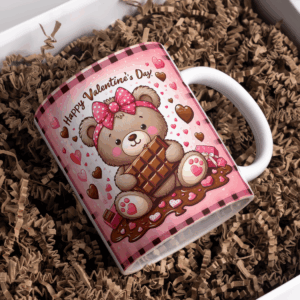 Beker valentijnsdag  beer roze strik