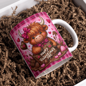 Beker valentijsdag bruine koe roze strik