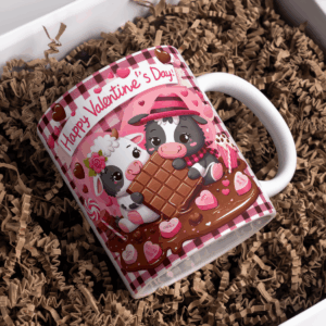 Beker valentijnsdag koe wit met zwart en zwart met wit