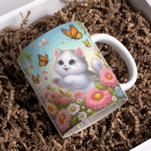 Beker wit kitten muur