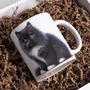 Beker zwart met witte kat