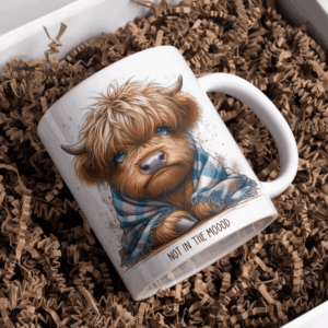 Beker koe  not in the mood rood met blauw kleed