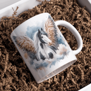 Beker angelwings paard wit met zwart