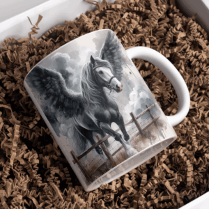 Beker angelwings paard donker grijs hek