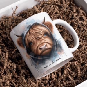 Beker koe not in the mood blauw kleed